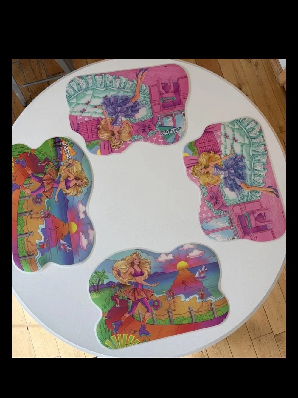 4 VINTAGE BARBIE PLACEMATS DOUBLE SIDED 1988 Mattel Vintage Barbie Party 17x12”